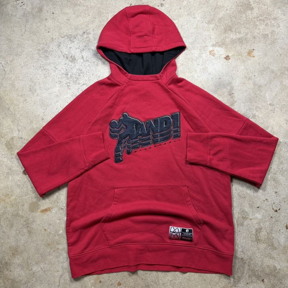 VTG Y2K Red And1 Big Logo Basketball Hoodie Size XL